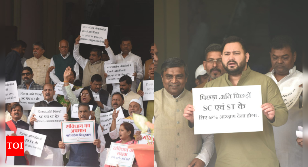 Watch: RJD, CPI (ML) protest outside Bihar assembly over reservation, demand Adani’s arrest | भारत समाचार